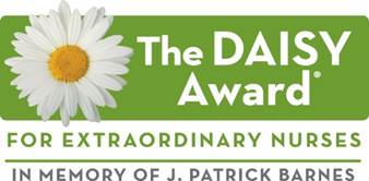 Logo for the DAISY Award. Says the DAISY Award for Extraordinary Nurses in Memory of J. Patrick Barnes.